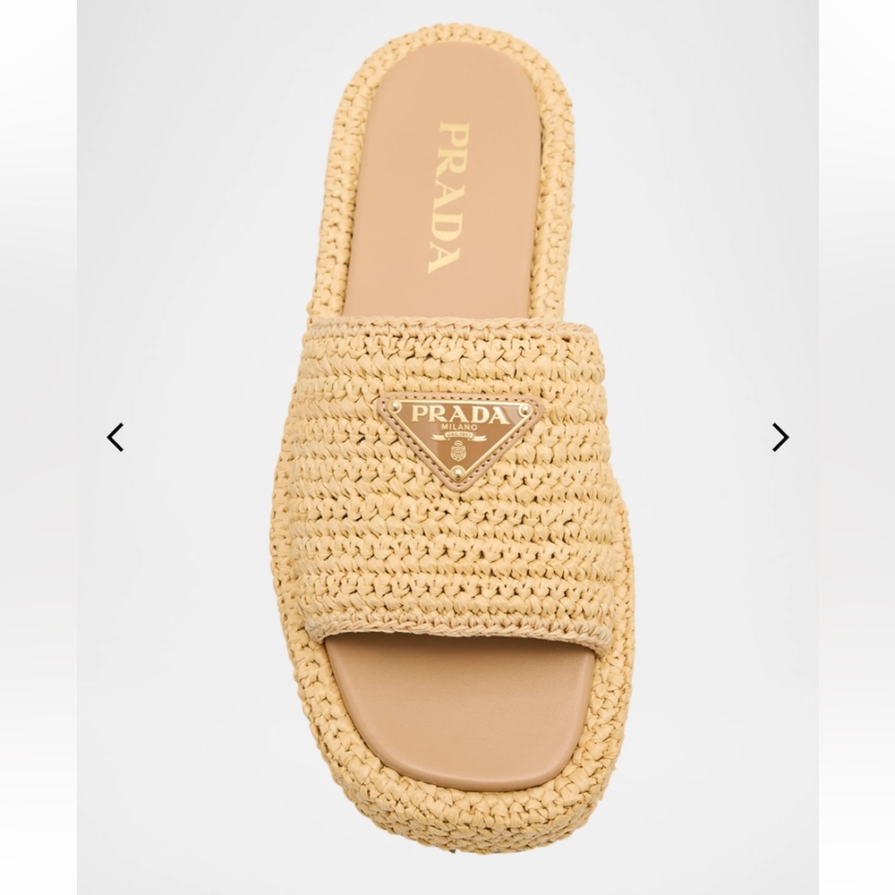 Authentic Prada Raffia Crochet Single Band Platform Slides Sandal 10 or 11